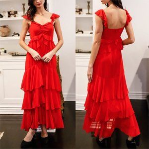Red Sleeveless Ruffle Maxi Dress